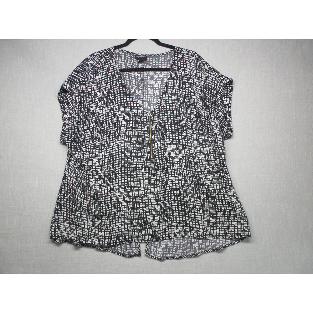 LANE BRYANT Black White Abstract Print Gold Zipper Tunic Blouse Women Size 22/24